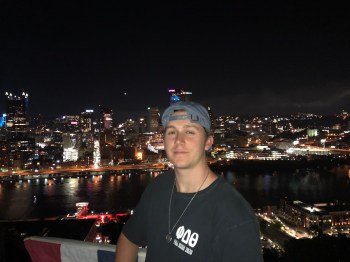 Cooper at Mount Washington, Pittsburgh, PA- at night.